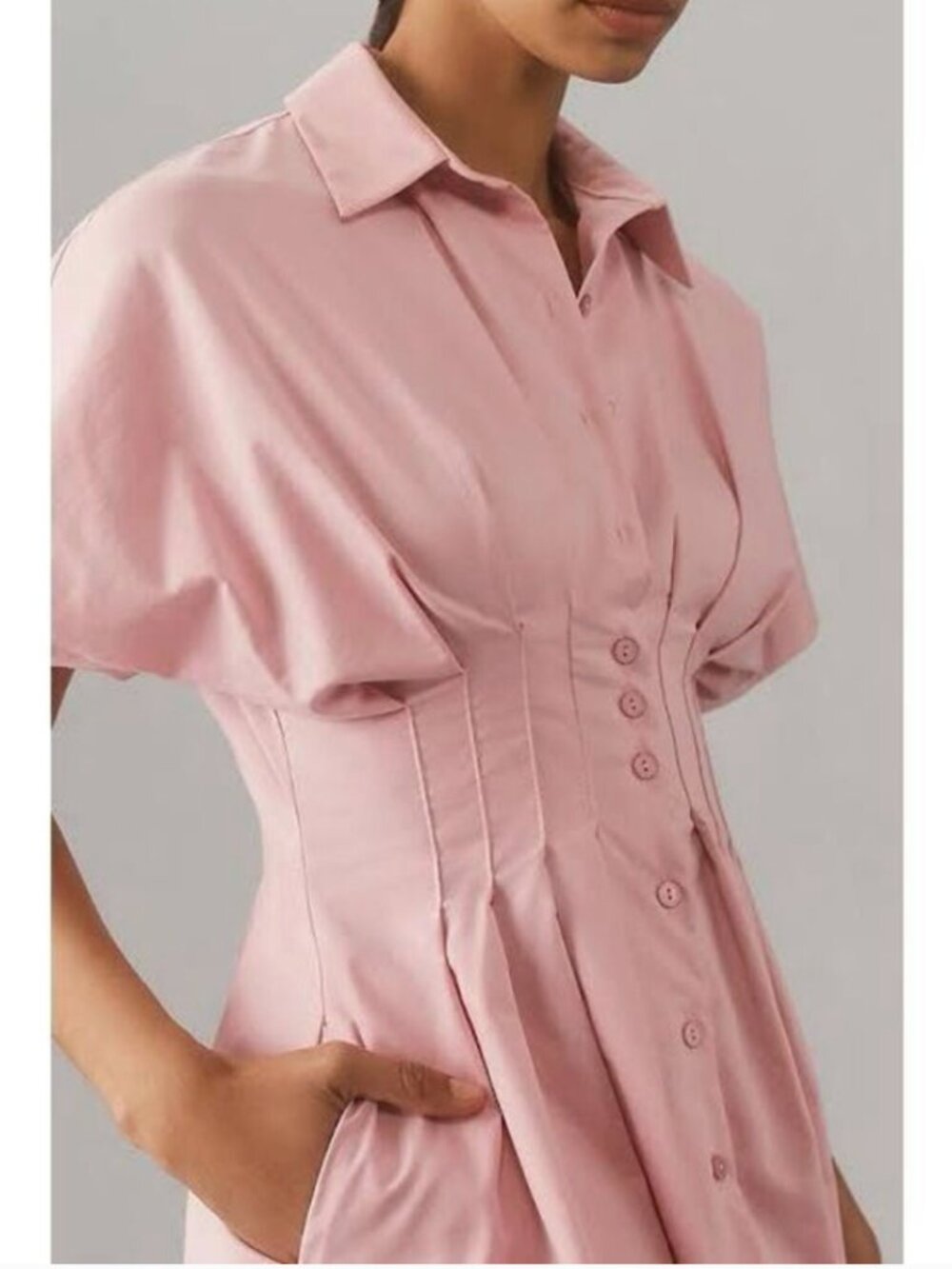 ANTHROPOLOGIE The Tobie Button-Front Pink Stripe Pleated Shirt Dress Size Small - Picture 3 of 8